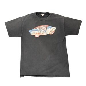 Y2K Vans Off The Wall T-Shirt Mens Medium Faded Black Distressed Skater Tee